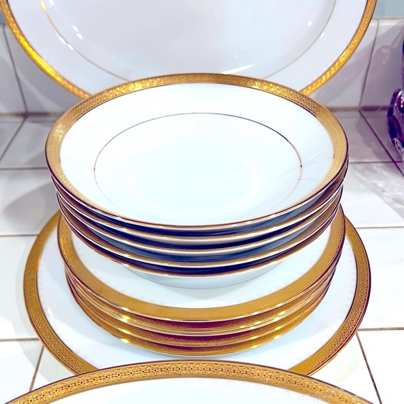 15 PC Noritake Metropolitan GOLD 4337  Set Dinnerware Sirilanka GOLD White - Picture 11 of 15